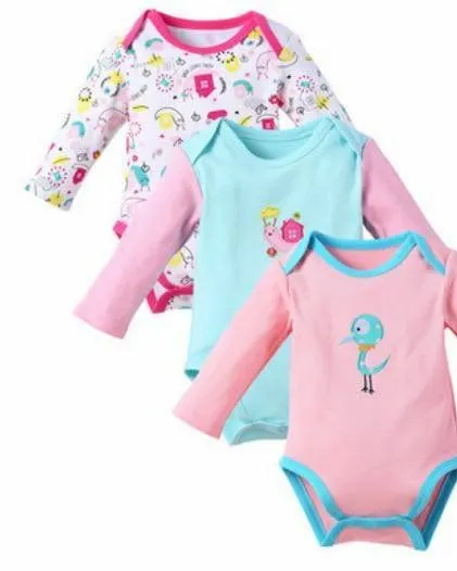 3 Long Sleeved Cotton Bodysuit Pack