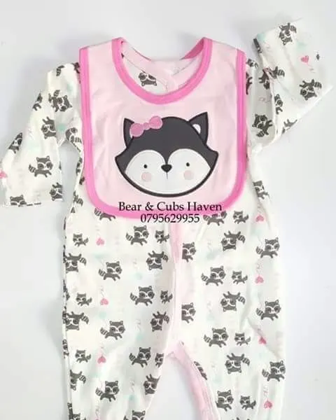 Romper and Bib Set – Girl Cat 12 Months