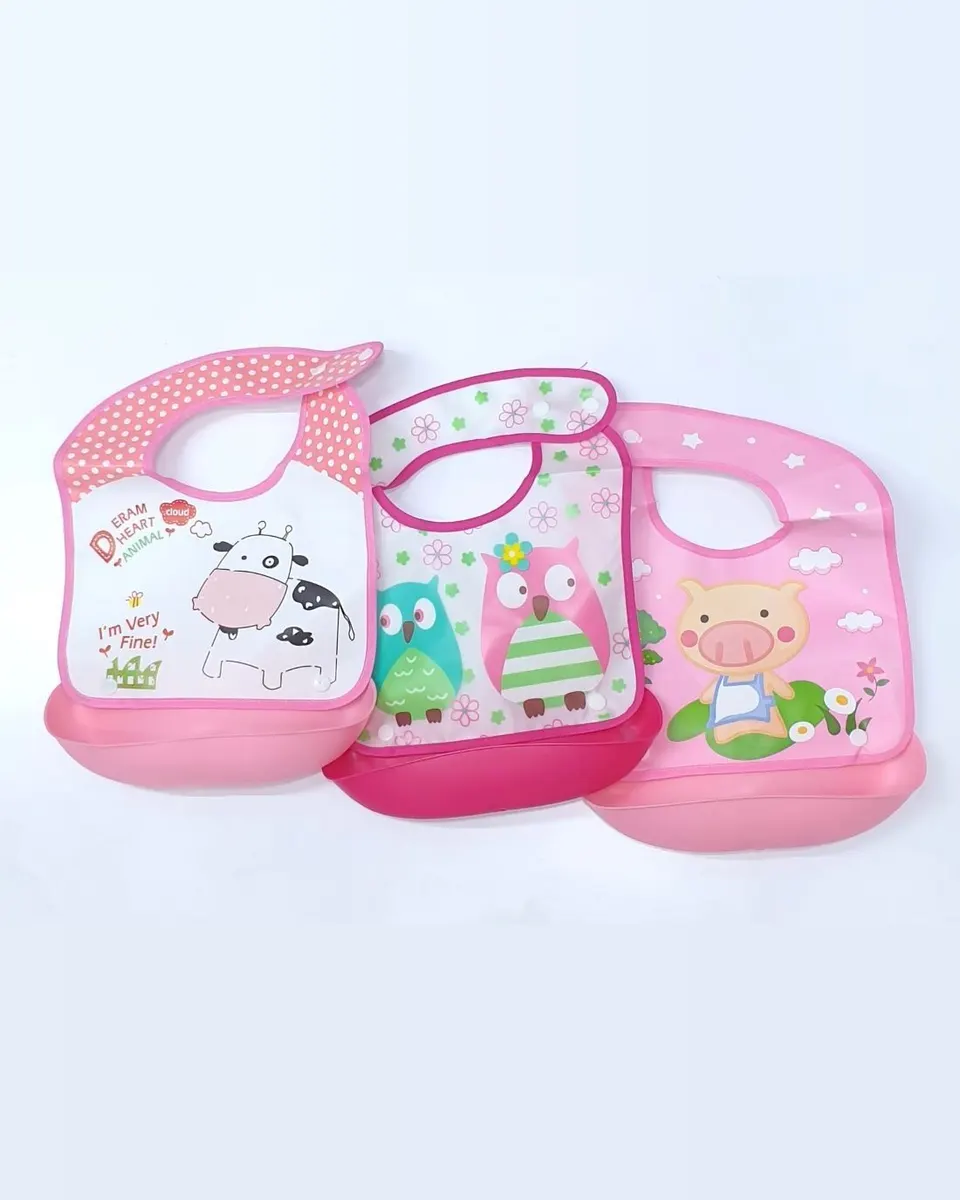 3 pieces – Water proof Feeding bib/ feeder with a trough – Multicolour (Copy)