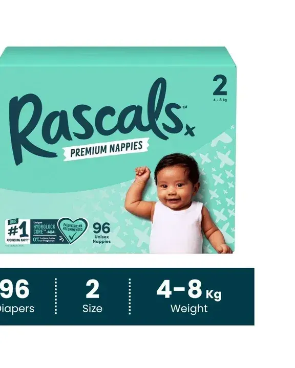 Rascals Premium Baby Tape Diapers Jumbo Box – Size 2, 4-8 kg, 96 Count