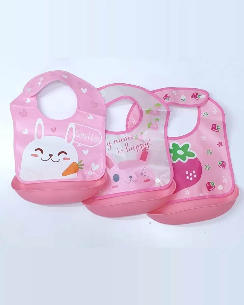 3 pieces – Water proof Feeding bib/ feeder with a trough – Multicolour .