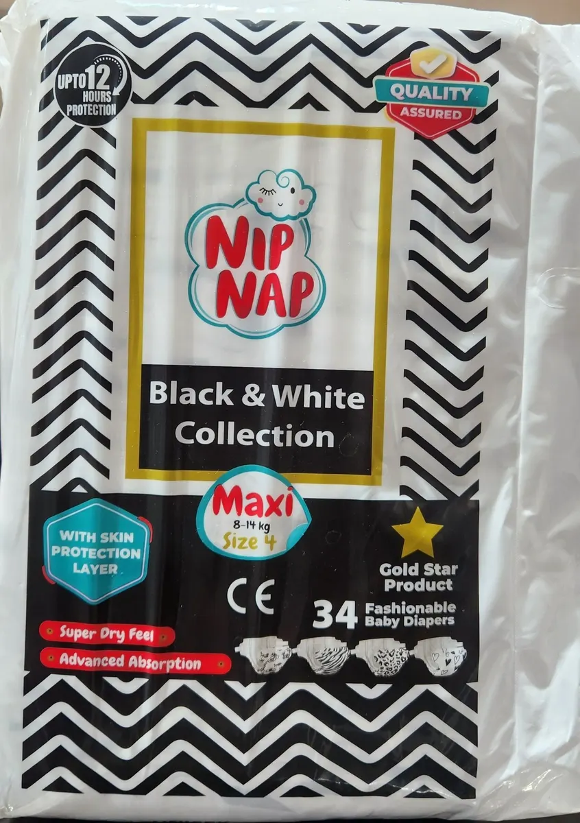 Nipnap Diapers Black and white Collection Maxi (4) 8-14kg 34pcs
