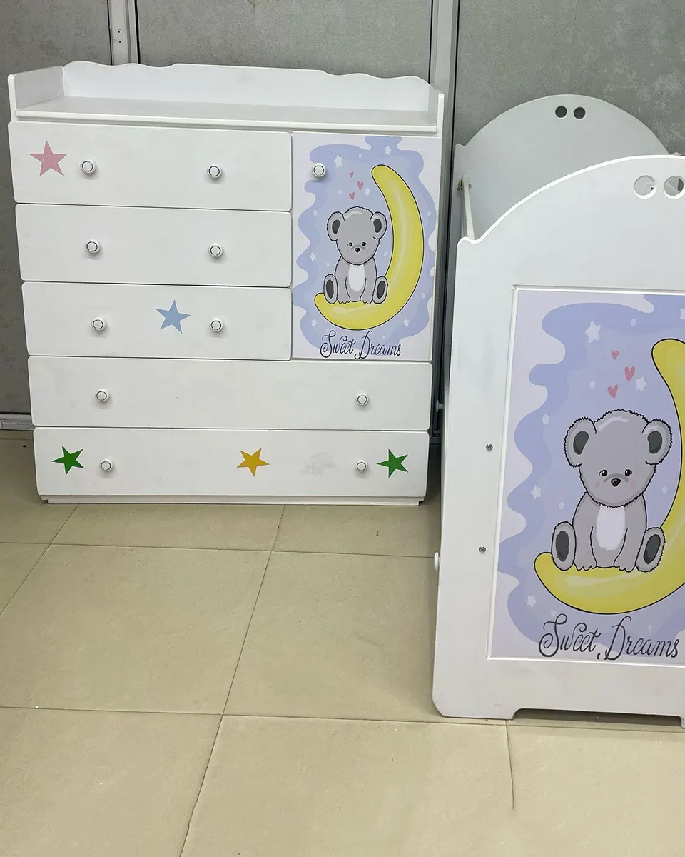 MDF Cot + Mattress + Chest of Drawers