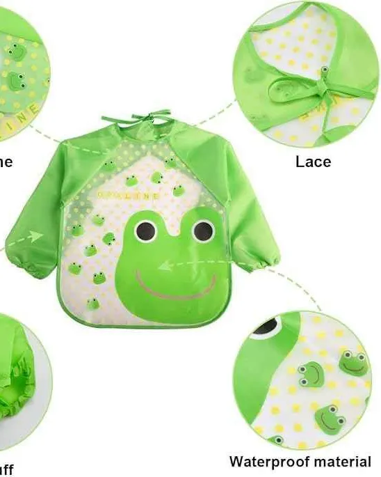 Bibs With Sleeves Baby Feeding Bibs Waterproof Long Sleeved Bib Plastic EVA Washable Weaning Bibs Toddler Painting Apron For Toddlers Baby Boys And Girls 6 Mont