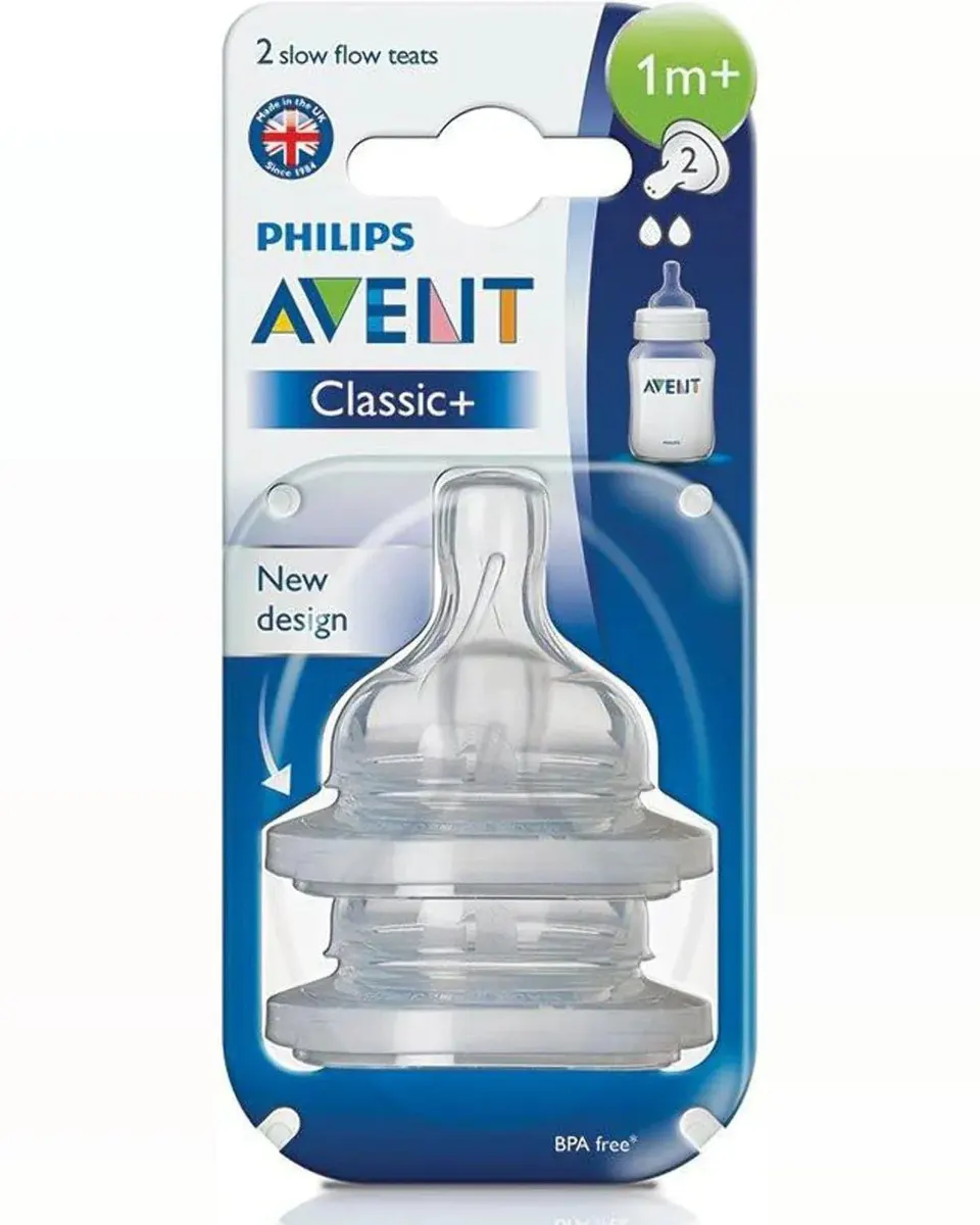 Philips AVENT SCF632/27 Baby Bottle Teat, Slow Flow, 2 Holes, BPA-Free Silicone, Pack of 2