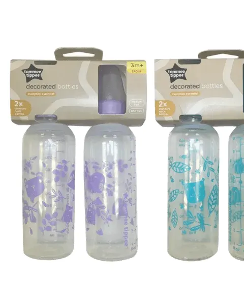 Tommee Tippee Essentials Standard Neck Baby Bottles – 3m+ (2 x 250ml) BPA-Free, Durable Feeding Bottles with Easy-Latch Teat, Anti-Colic Valve, and Dishwasher S