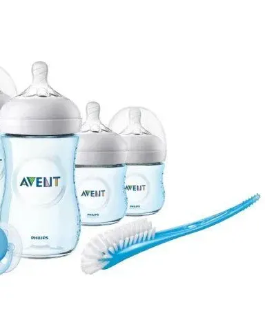Philips AVENT Natural Newborn Starter Bottle Set SCD838/08, Blue, Anti-Colic Baby Bottles with Slow Flow Nipples, BPA-Free, Includes Pacifier and Bottle Brush, 
