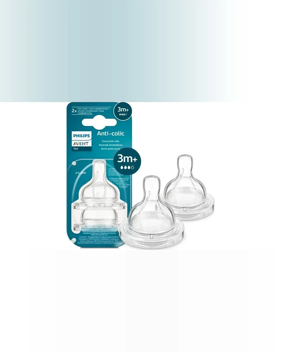Philips AVENT SCY763/02 Anti-Colic Baby Bottle Nipple, Flow 3 Medium, BPA-Free Soft Silicone Teat, Compatible with Anti-Colic Bottles, Pack of 2
