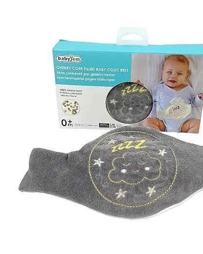 Babyjem Cherry Core Filled Baby Colic Belt, Grey, 0+ Months, Natural Heat Therapy, Soft Cotton Fabric, Adjustable Fit