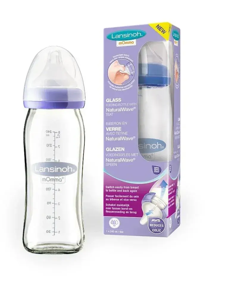 Lansinoh Glass Feeding Bottle with NaturalWave® Teat 240ml