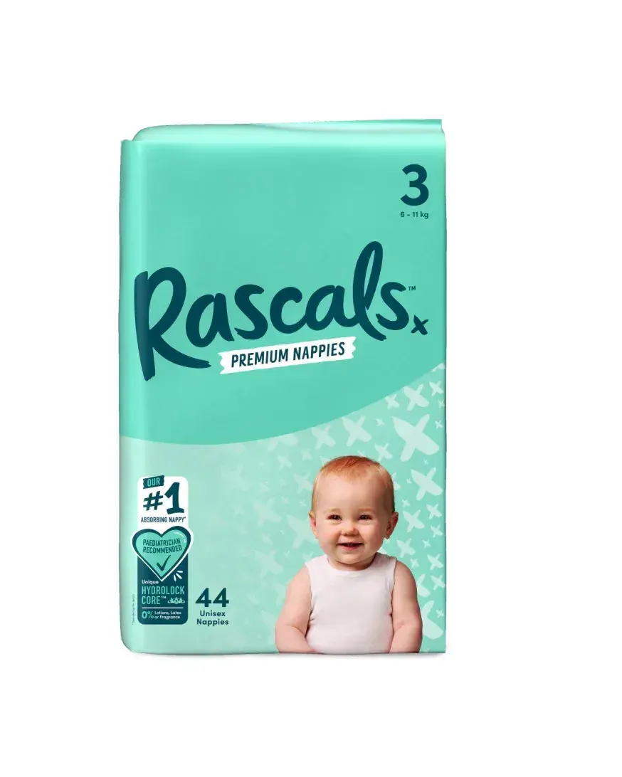 Rascals Premium Adhesive Crawler Nappy Diapers Size 3 (6–11 Kgs) – 44 Pieces