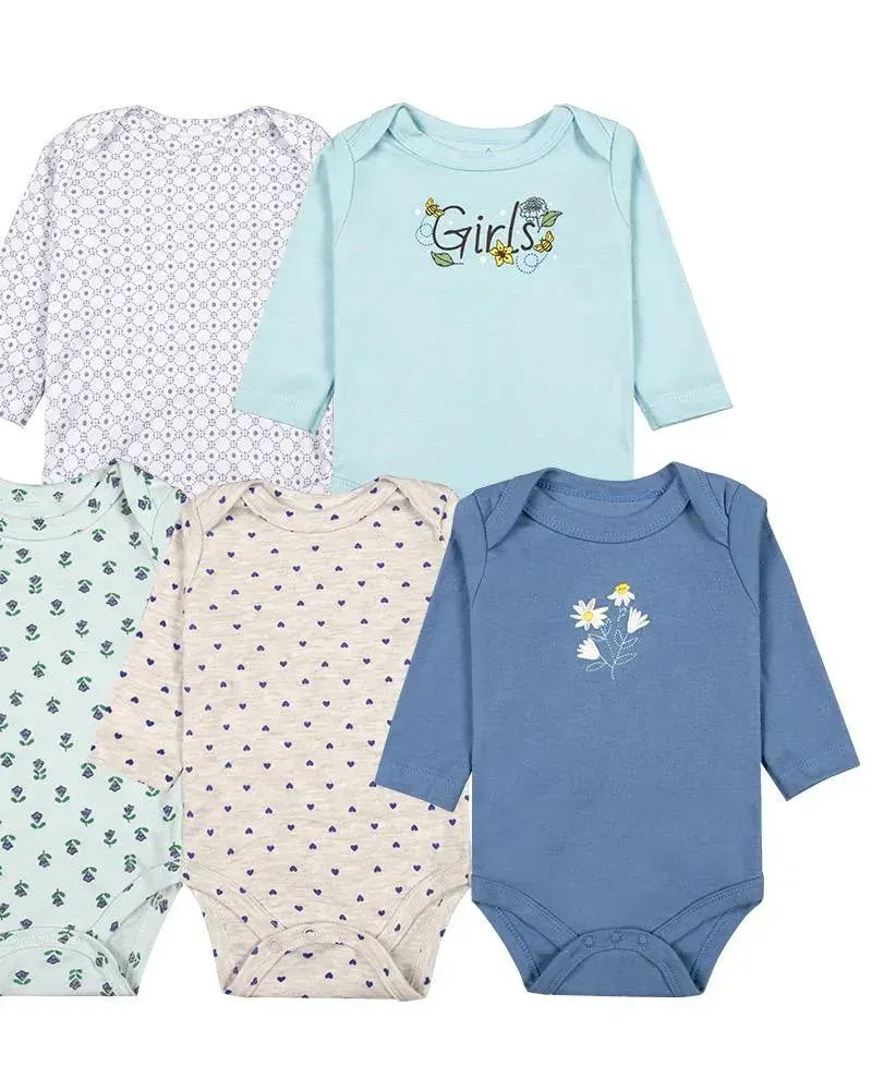 Long Sleeve Baby Onesies/Bodysuits – 5 Pieces (Newborn to 24 Months)