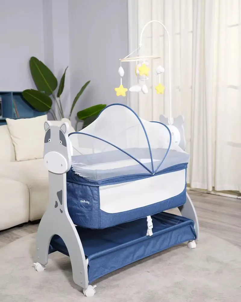Electric Baby Co-Sleeper Bassinet Bed with Wooden Frame, Rocking Function, Locking Wheels & Bluetooth