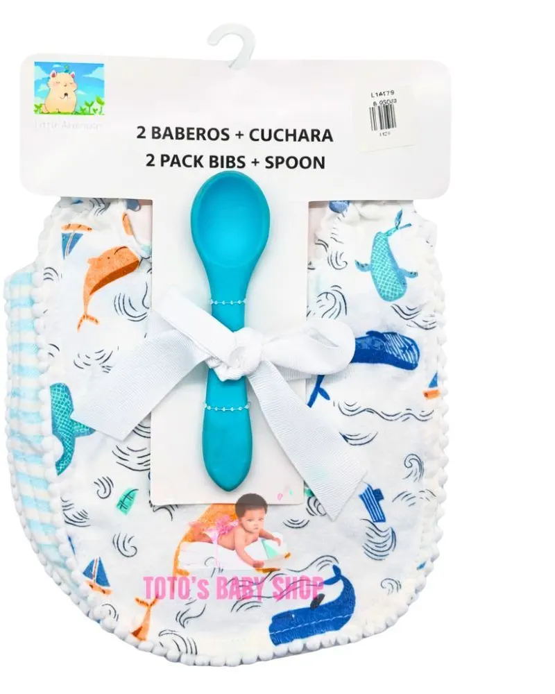 2 Pcs Bibs & Silicone Spoon