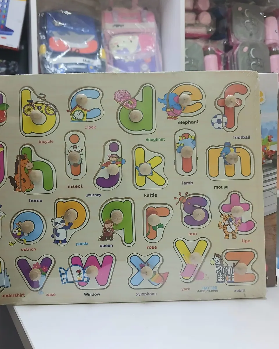 Alphabet wooden peg puzzle board – abc learning toy