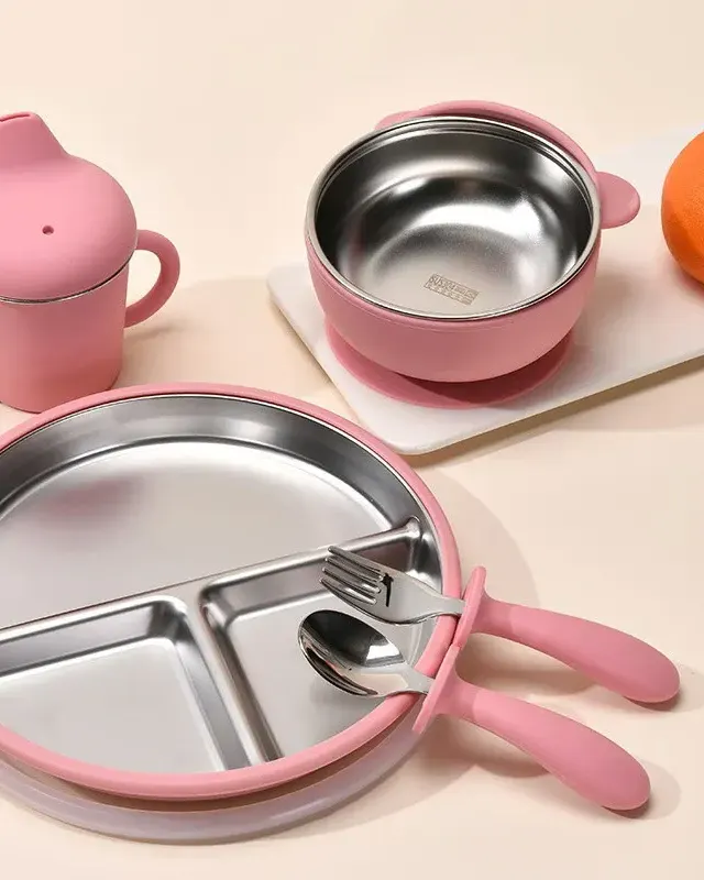 Stainless Baby Feeding Set with Silicone Suction Base