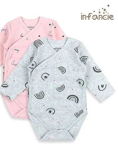 Infancie Baby Girl Rainbow 2 in a pack Kimono Long Sleeves Bodysuits Pink/Grey IT3736