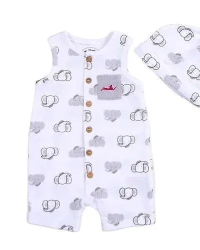 Motherschoice Mini Elephant Baby Boy Sleeveless Romper With Cap IT11096