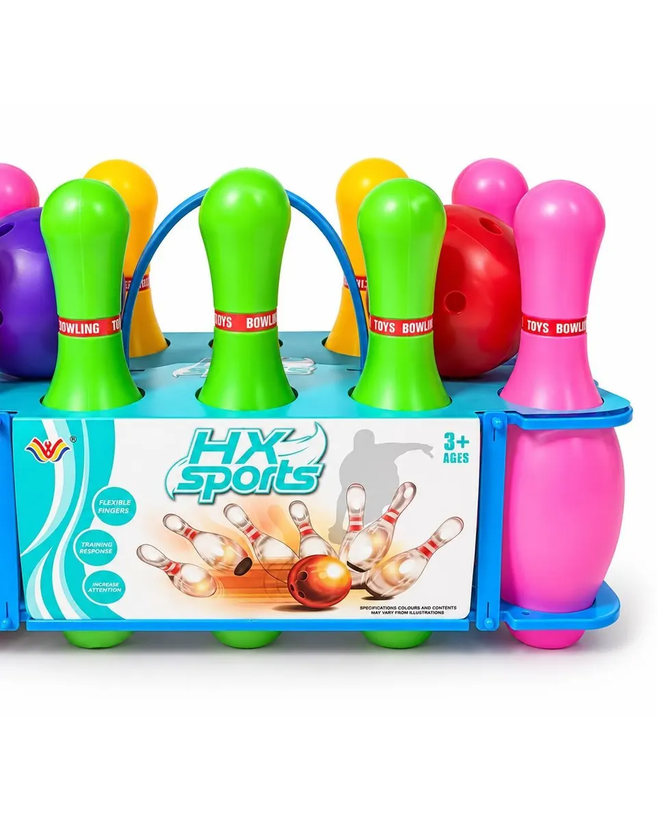 Pibi HX Sports Kids Bowling Set with Rack Funny Indoor Outdoor Indoor Leisure Game for Kids White Color 23cm Age- 3 Years & Above