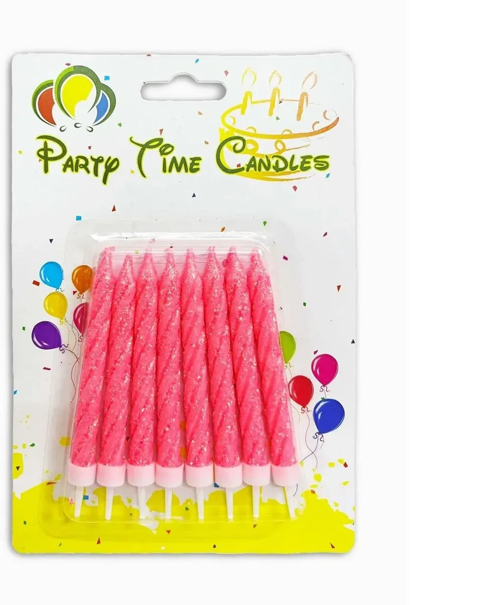 Party Time Pink Glitter Candle Candle Pack of 8 13254