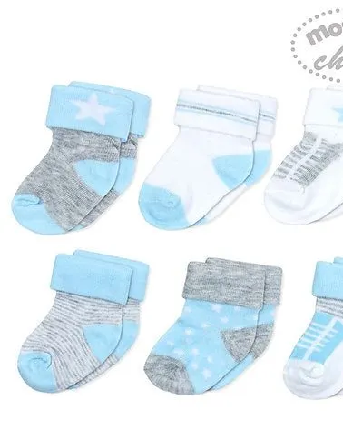 Motherschoice 6 Pack Baby Turnhead Socks Age- Newborn to 6 Months Blue/Grey IT3846