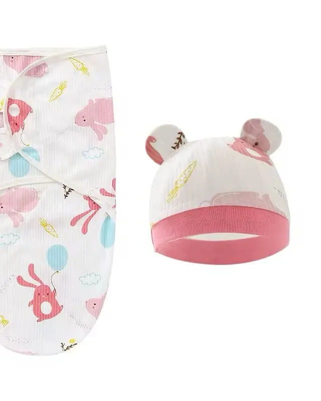 Akaa Bunny printed baby swaddle with hat 0-3 months