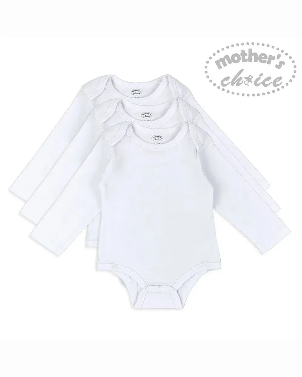 Motherschoice 3 Pack Long Sleeve Bodysuits IT2828B White