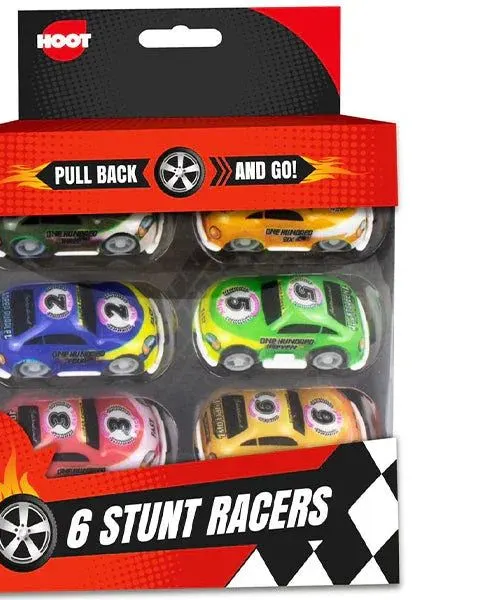 Hoot Assorted Pull-Back Friction Stunt Racer Cars 6 Pack Age-3 Years & Above