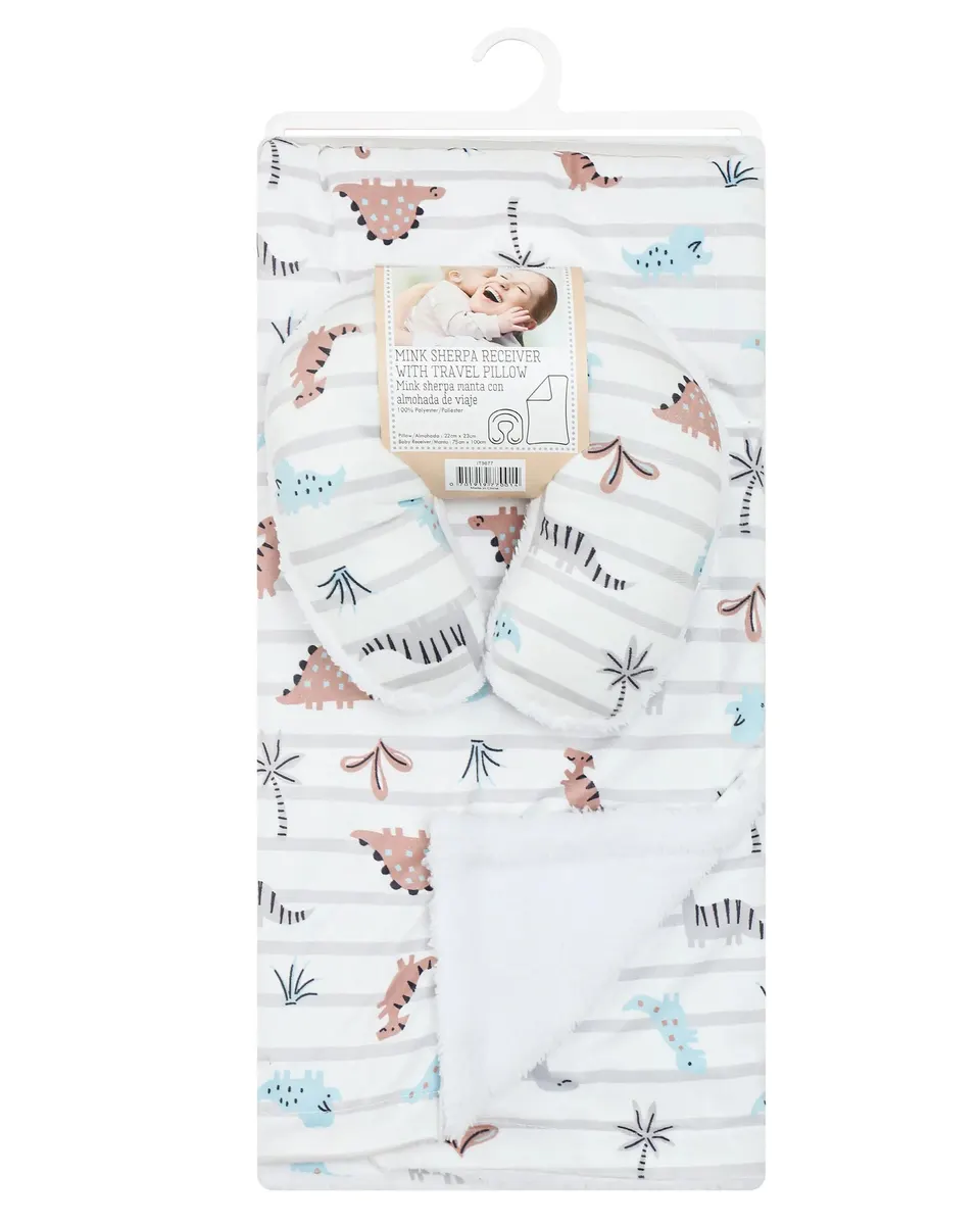 Infancie Jungle Themed Baby Mink Sherpa Blanket and Travel Pillow White Age- Newborn & Above IT5677