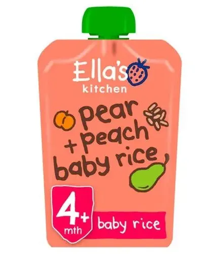 Ella's Kitchen Organic Peaches Pear+Baby Rice 120 Grams #EK168 Age- 4 Months & Above
