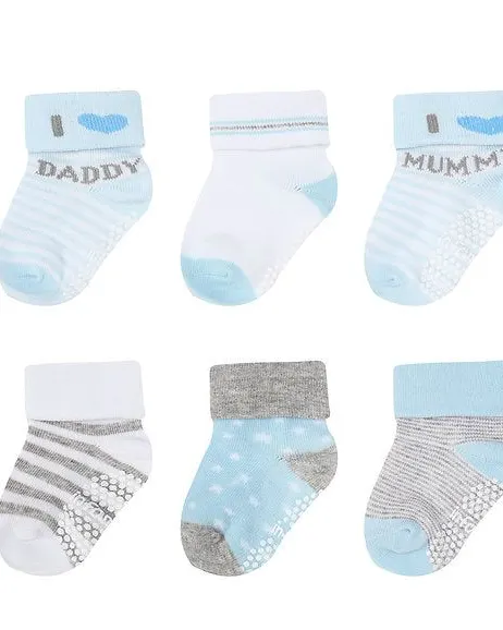 Infancie Baby Boys 6-Pack Socks White/Light Blue/Grey Age- Newborn to 6 Months IT4953