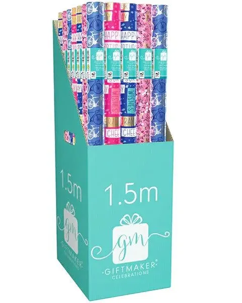 Giftmaker Male & Female Foil Gift Wrap 4 Assorted 1.5M Cdu Age- Newborn & Above