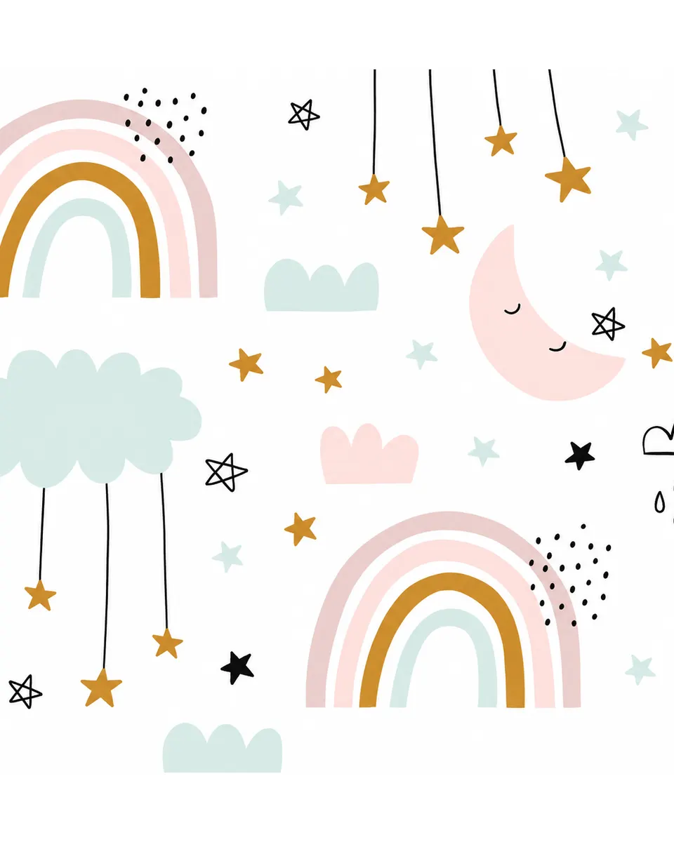 Pibi Cute Clouds, Moon, Stars & Rainbow Themed Gift Wrapping Paper 50 x 70 cm Multicolor
