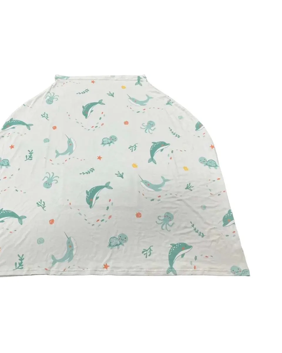 Pibi 2-in-1 Sea Animals Printed Baby Nursing Cover for Moms Sky Blue