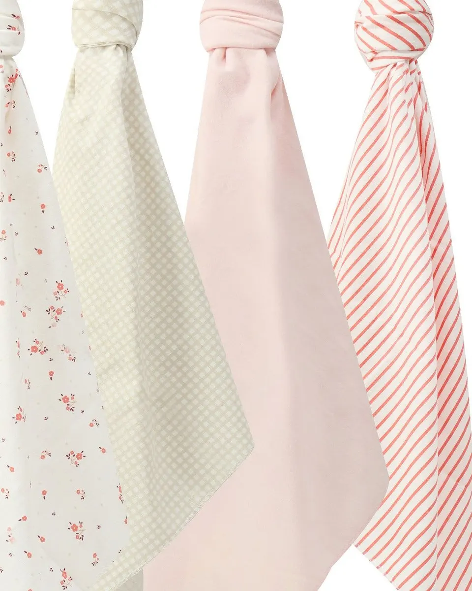 Motherschoice Baby 4 in a Pack Flannel Receiver Swaddle (76 x 76 cm) Age- Newborn to 4 Years Multicolor IT5047