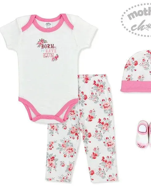 Motherschoice Newborn Floral Themed 4-Piece Boxed Gift Set Pink/White IT3197