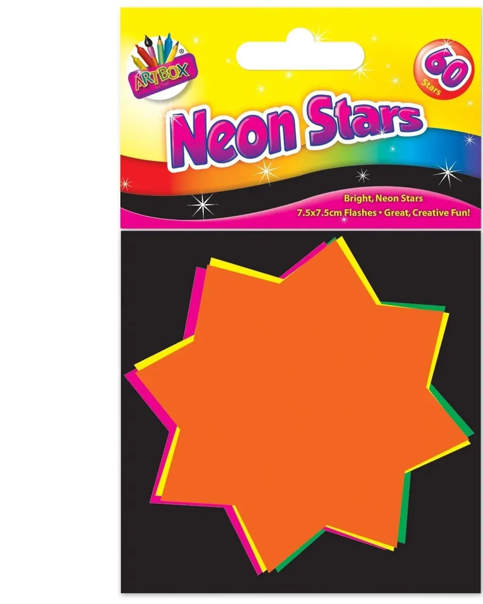 Artbox Fluorescent Stars 7.5Cm X 7.5Cm 60 Pack Age-3 Years & Above