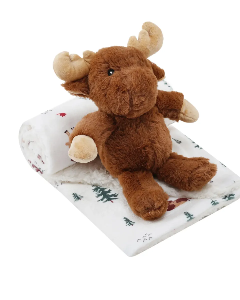 Infancie Cute Fleece Blanket (76 x 101 cm) with Cute Reindeer Shnuggle Plush Toy (25 x 19cm) Brown/Multicolor IT5118
