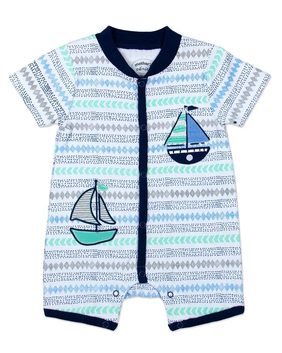 Motherschoice Short Sleeves Boys Romper IT11431 Blue/White