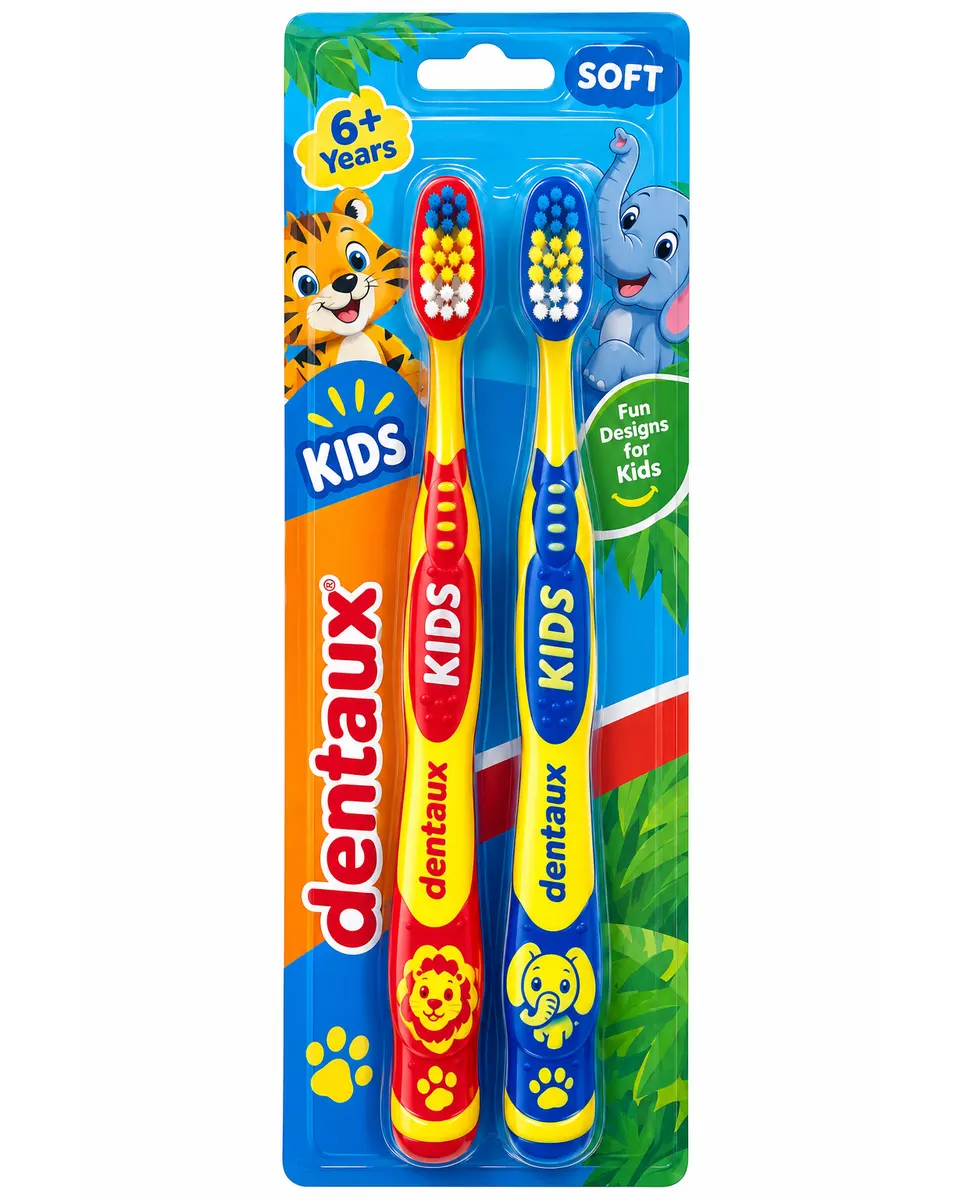 Dentalux Teeth Toothbrushes Pack of 2 Yellow/Red/Blue Age- 6 Years & Above