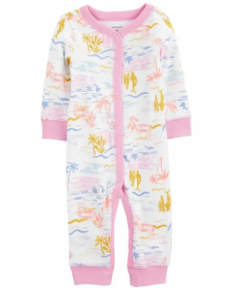 Carter's Infants Girls Tropical Snap Up Footless Cotton Sleep & Play Onesie Pink/White 1N726310