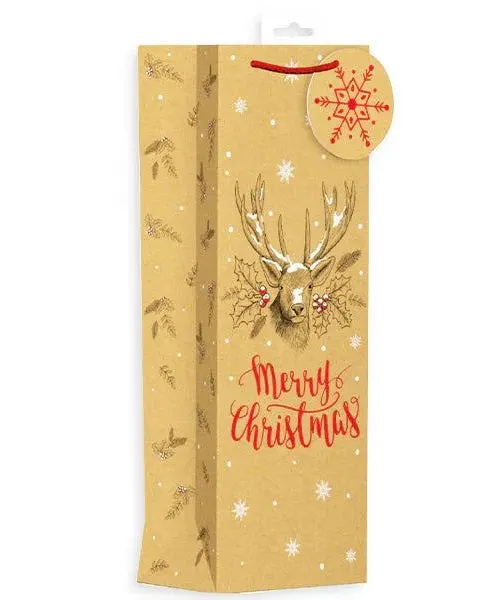 Giftmaker Kraft Stag Christmas Gift Bag Bottle Age- Newborn & Above