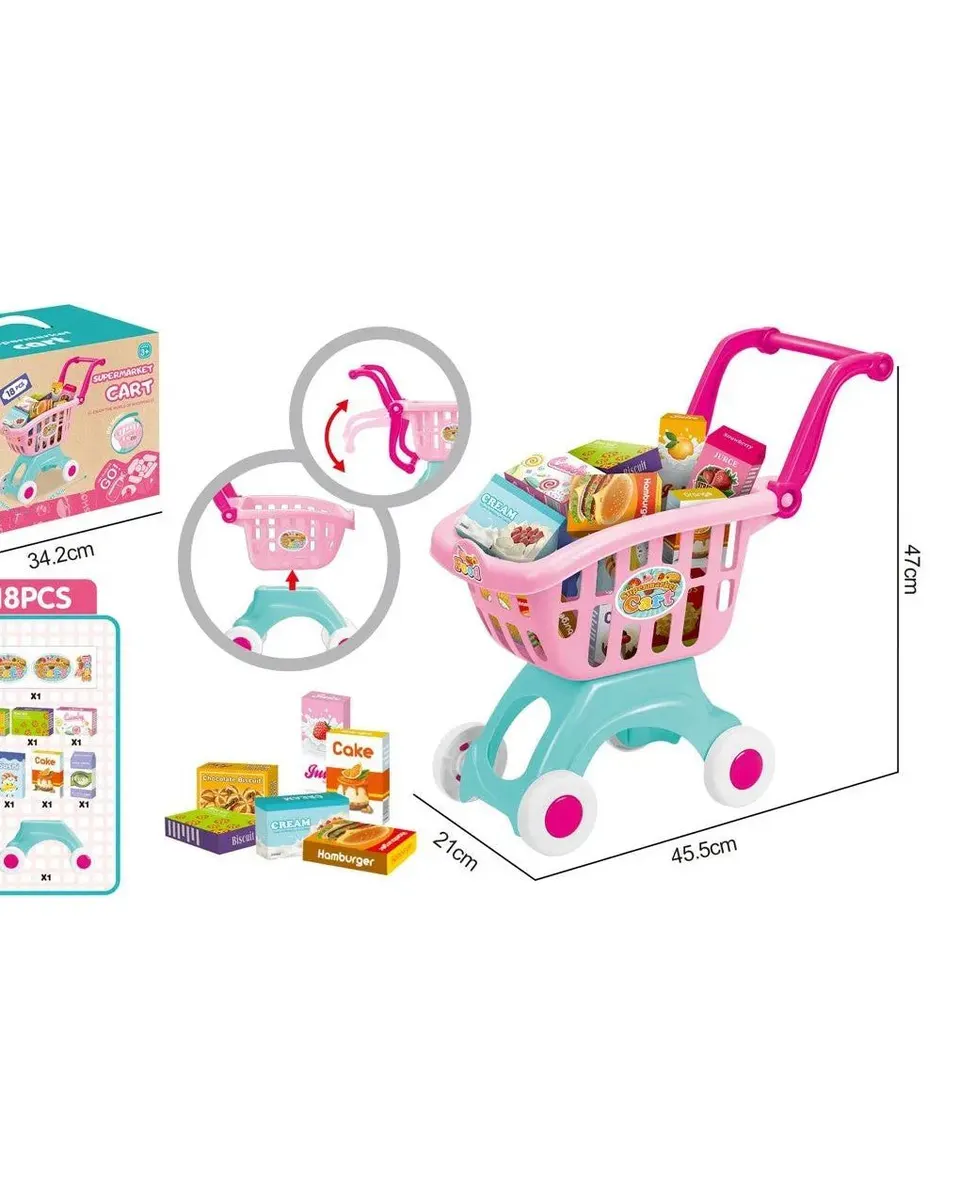 Pibi Kids Shopping Cart ROle Play Toy Pink Pack of 18 Mj3654266 Age- 4 Years & Above