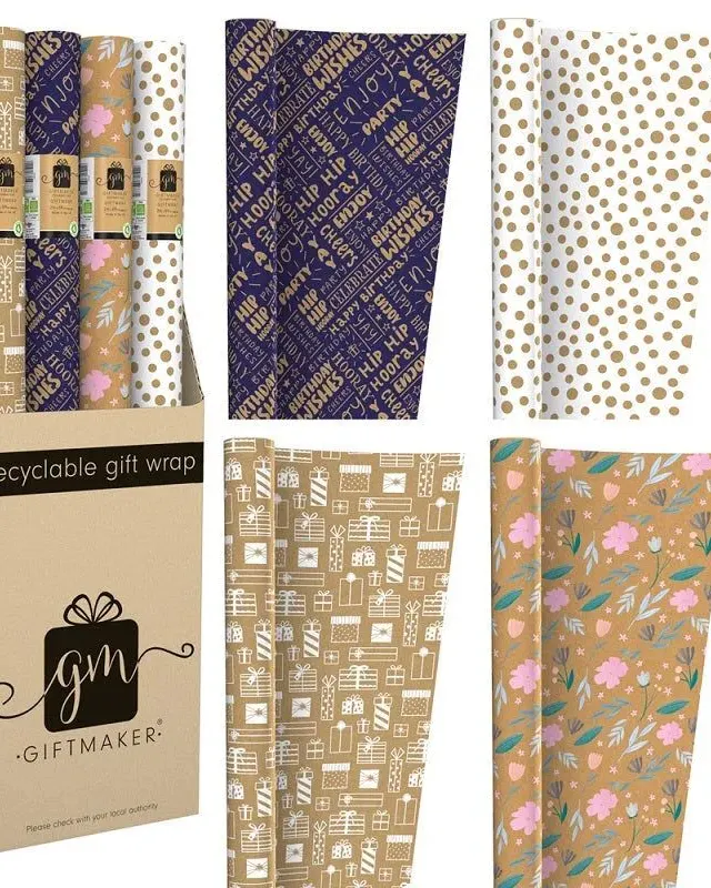 Gift Maker Fashion Kraft Roll Wrap 200 x 69cm Assorted