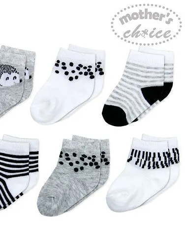 Motherschoice 6 Pack Baby Socks Age- Newborn to 6 Months Black/White IT3842