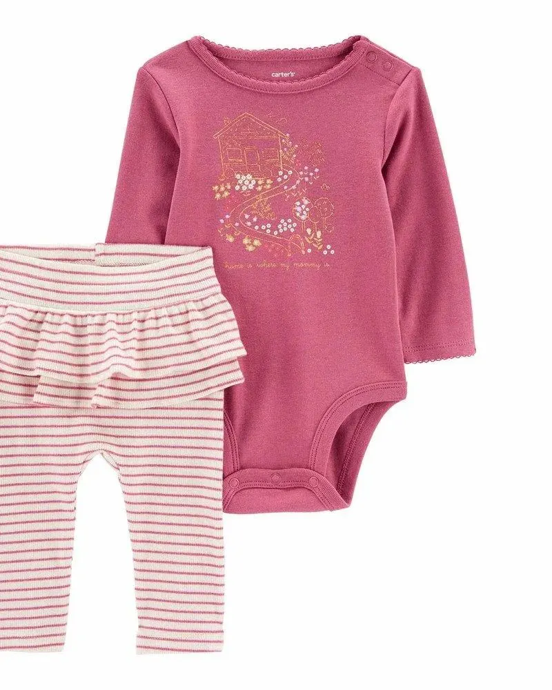 Carter's Infants Girls 2-Piece Long-Sleeve Bodysuit Ruffle Pant Set 1N960510
