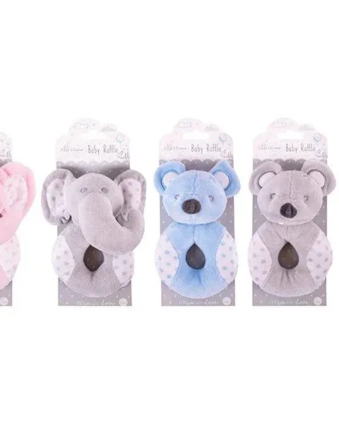 Hugs & Kisses Baby Rattle Plush Toy Assorted Age-Newborn & Above