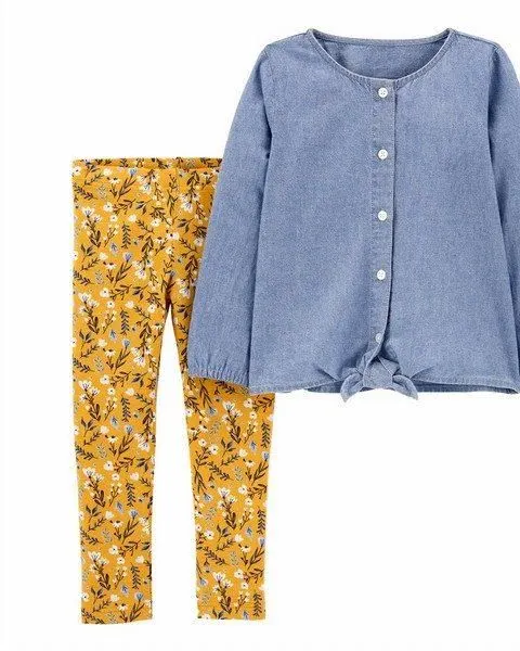 Carter's Infants Girls 2-Piece Chambray Top & Floral Legging Set Multicolor 1M721810