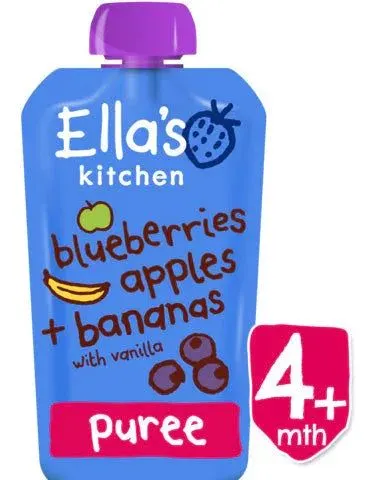 Ella's Kitchen Organic Blueberries + Apples + Banana+Vanilla 120 Grams #EK338 Age- 4 Months & Above