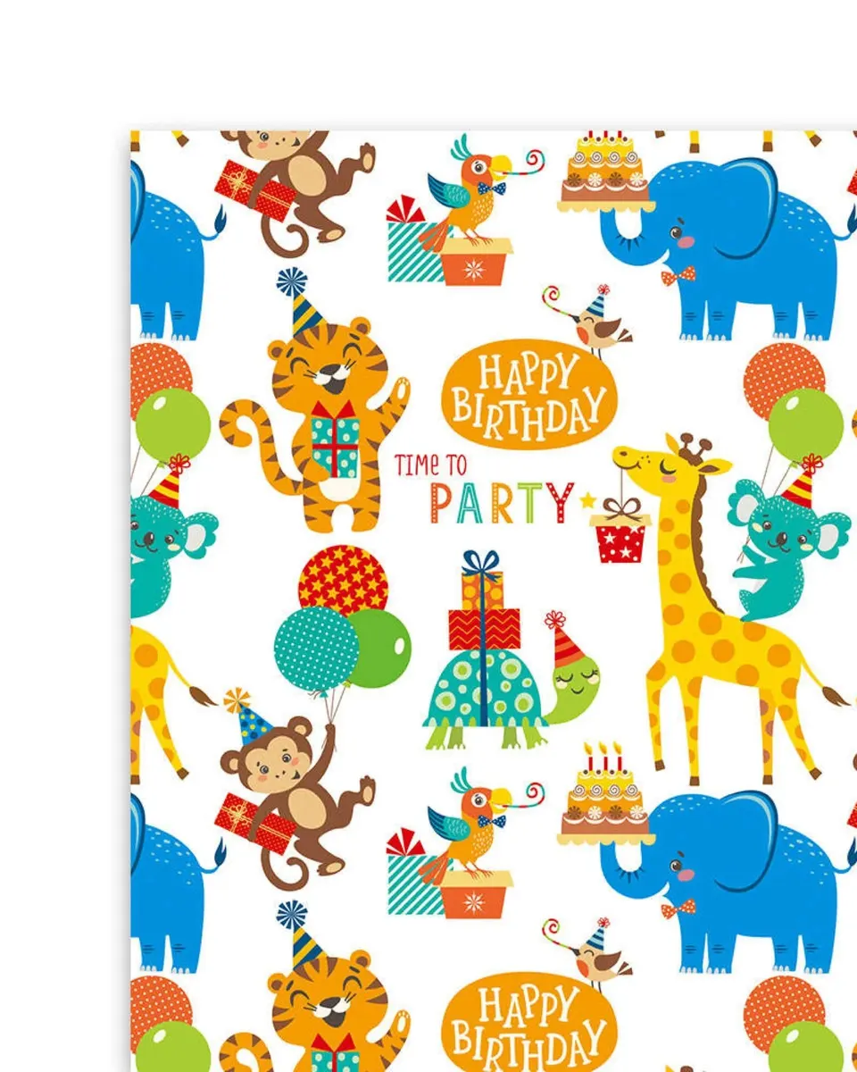 Pibi Happy Birthday & Jungle Animals Gift Wrapping Paper 50 x 70 cm Multicolor